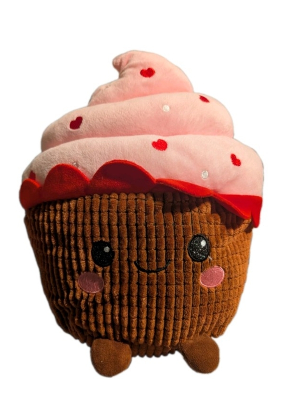 Cupcake Plush Toy Brown/Pink Frosting Red Heart Sprinkles EUC 7.5